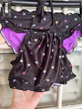 Kids Floral Black & Purple Swim Bikini Set